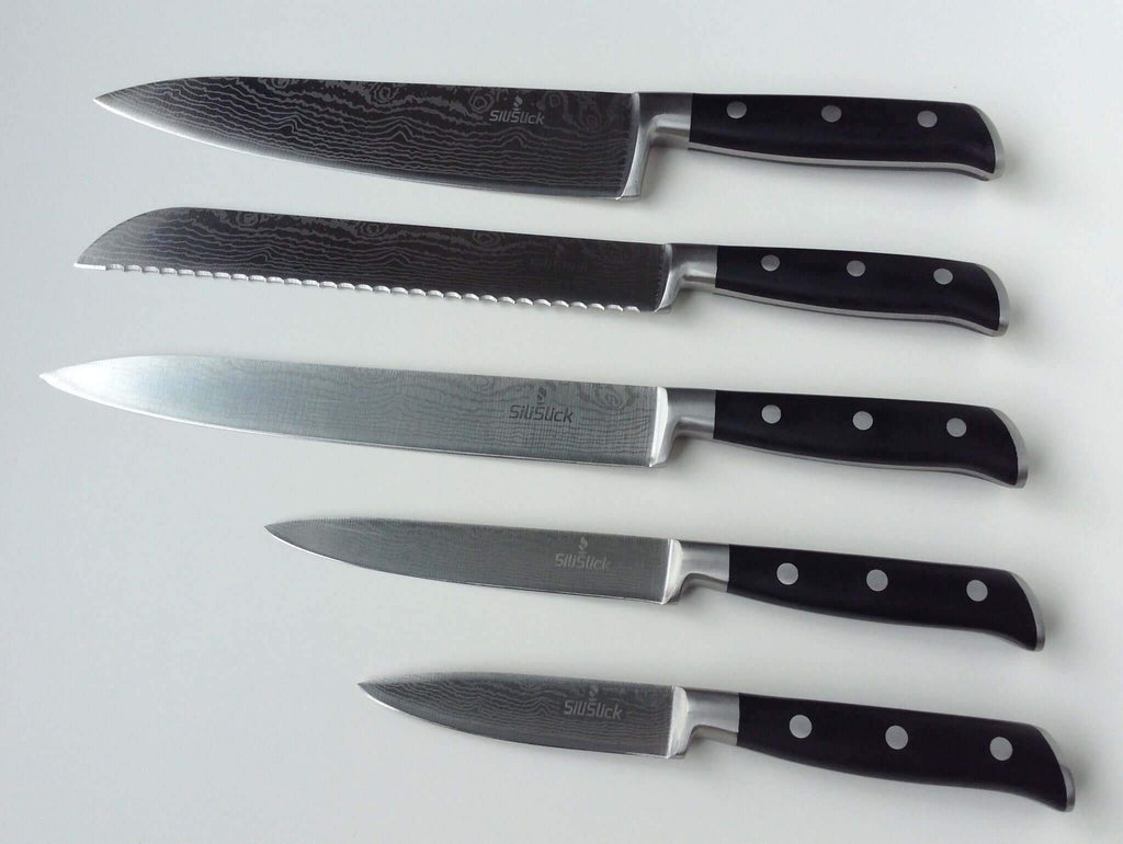 Damascus Laser Etched Full Tang 5 Piece Knife Set