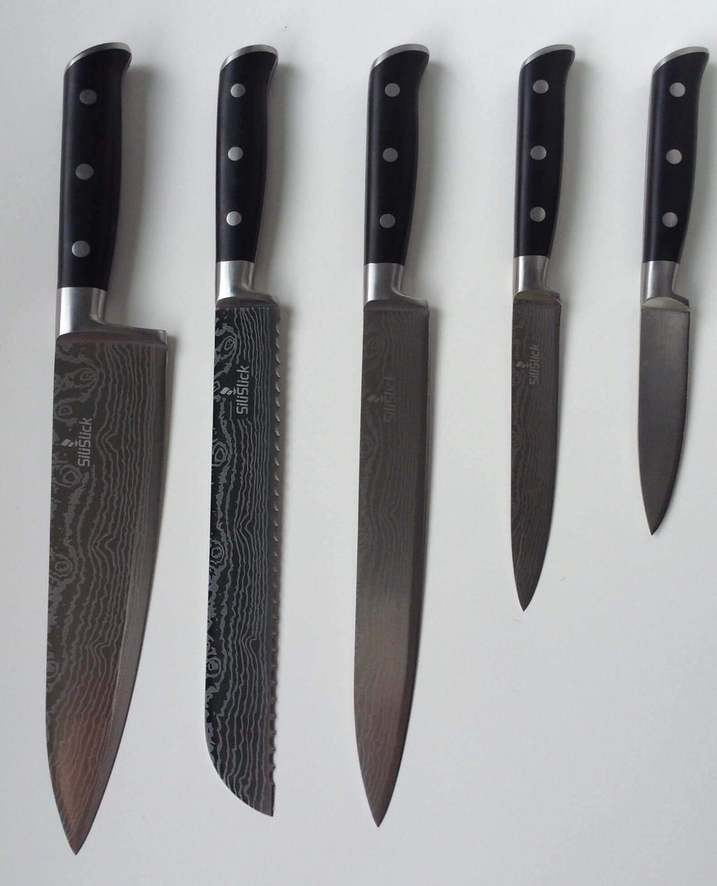 Damascus Laser Etched Full Tang 5 Piece Knife Set