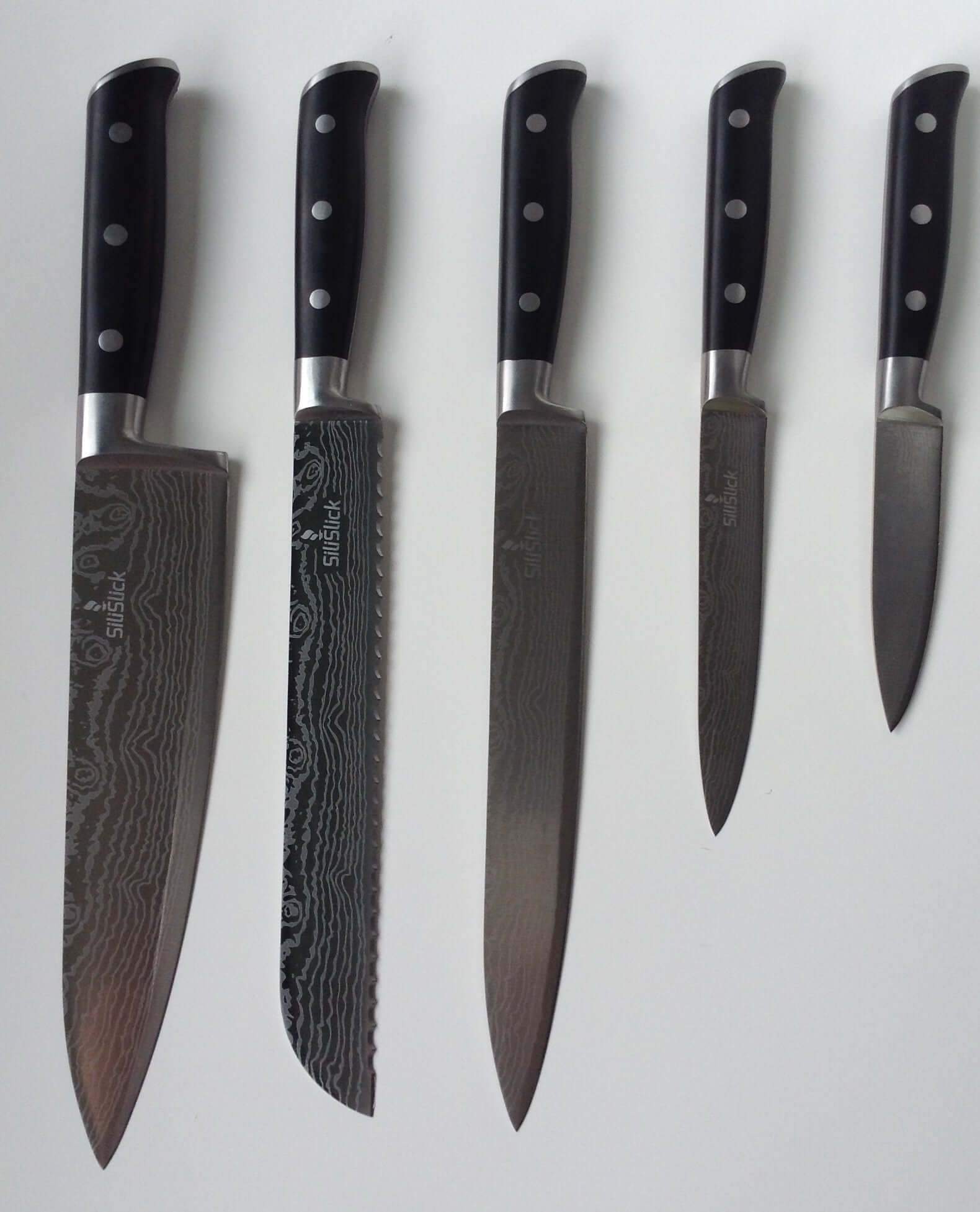 Damascus Laser Etched Full Tang 5 Piece Knife Set