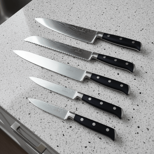 Damascus Laser Etched Full Tang 5 Piece Knife Set