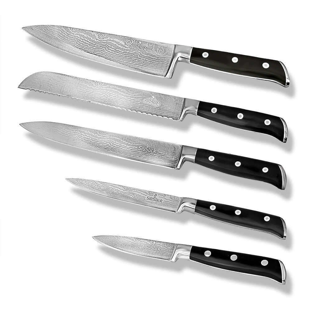 Damascus Laser Etched Full Tang 5 Piece Knife Set
