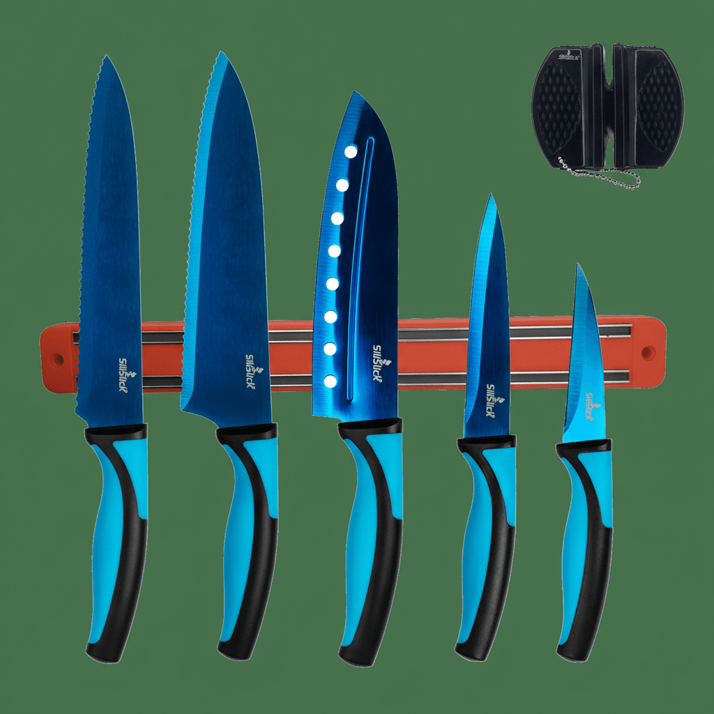 kitchen knife set with magnetic rack & Portable Sharpener